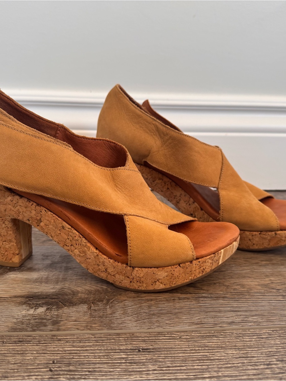 gentle souls Mustard Tan Cork Platform Sandals
